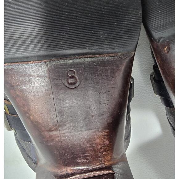 Calleen Cordero Distressed Leather Mule Clog Metallic Platform Wooden Heel SZ 8 - Picture 8 of 9